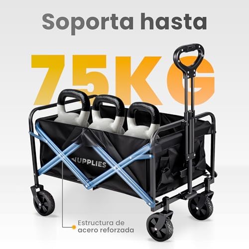 Carro Plegable con Ruedas – Carro Playa, Jardín y Supermercado | Carrito Transporte Plegable, Asa Telescópica, Tela Resistente e Impermeable (75KG - S (70x42x47cm) Modelo Nuevo)