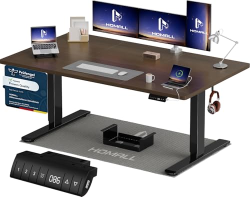 Homall Höhenverstellbarer Schreibtisch 140x70cm mit USB-A Ladeanschluss, Elektrischer Schreibtisch mit Kabel Management Tray, Standing Desk mit 3 Memo