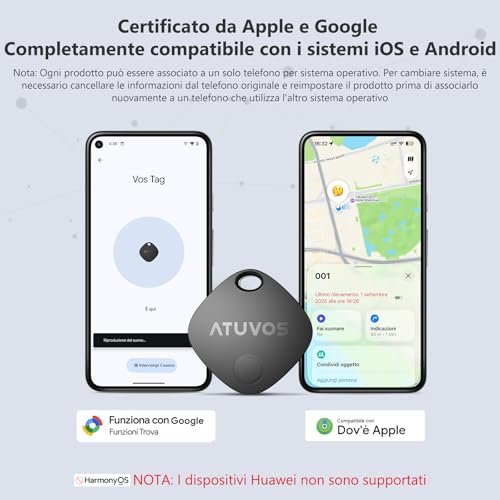ATUVOS Air Tag Pro Smart Tag Tracker for Android & iOS, Dual System Bluetooth Locator Works with Google Functions Find or Apple Where is APP, for Luggage, Bags.Replaceable Battery, 4 Pieces Black