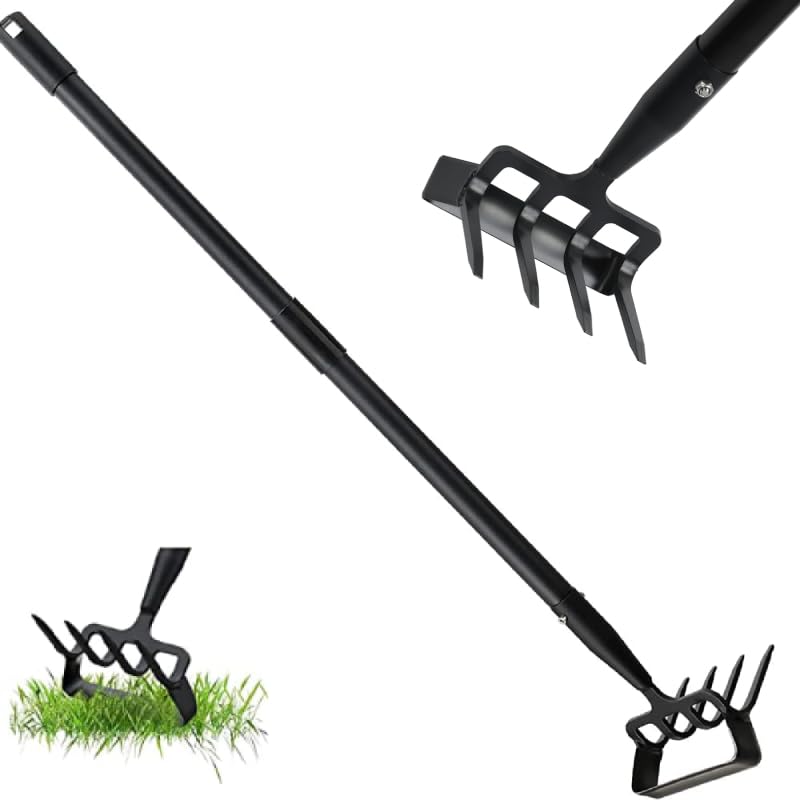 Adjustable Length Weeding Rake, 3-Section less Steel Garden Tool with Ergonomic Handle for Cultivating, Loosening Soil, Planting