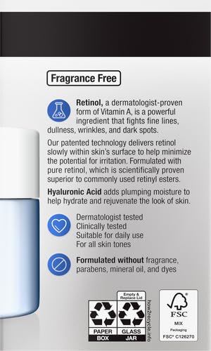 Neutrogena Rapid Wrinkle Repair Retinol Face Moisturizer, Fragrance Free, Daily Anti-Aging Face Cream with Retinol & Hyaluronic Acid to Fight Fine Lines, Wrinkles, & Dark Spots, 1.7 oz