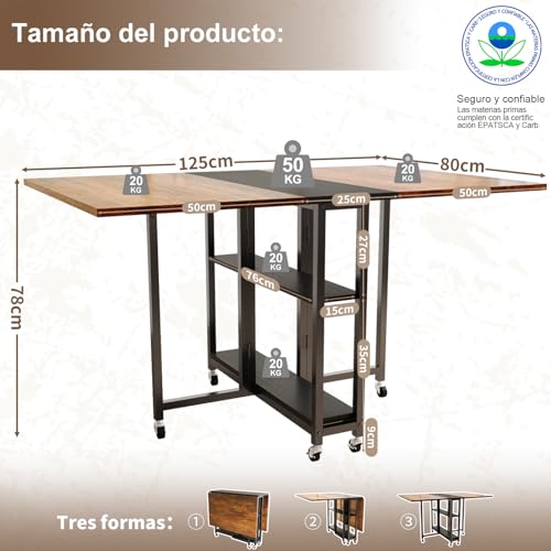Simple Wisdom Comedor,Mesa Comedor de Plegable,Mesa Plegable 1.20 Apta para Hogar,Oficina o Terraza, Apta para Uso Familiar de 4 Personas,El tamaño es 120 * 80CM. (Color Retro + Negro)