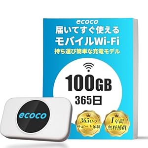 【ecoco】 ポケットWiFi 100GB付 国内ブランド 無償交換サポート 契約不要 充電モデル バッテリーレス 車載対応