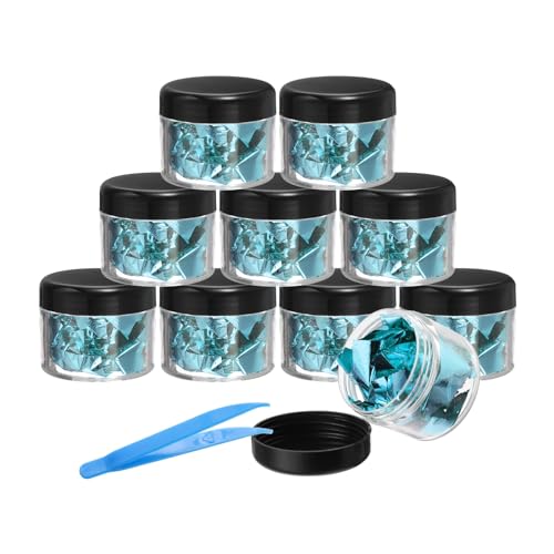 PATIKIL Gold Foil Flakes for Resin, 10Bottles/10Gram Gold Leaf Flakes Metallic Gold Foil Flakes with Tweezers for Nail Design Craft Painting Jewelry Making, Light Blue