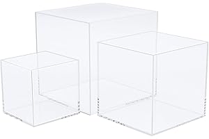 CLISELDA Clisela 3pcs Acrylic Cube Display Stands Box Risers with Hollow Bottoms, Food Risers for Buffet Table, Decorative Display Stand Shelf for Dessert Collectibles Jewelry Figures Show - Clear 3" 4" 5"