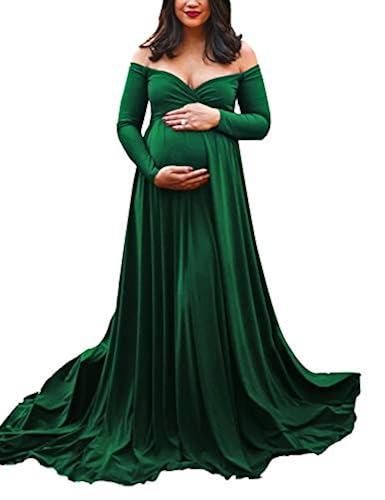 Saslax Maternity Off Shoulders Long Sleeve Half Circle Gown for Baby Shower  Photo Props Dress Green X-Large in Saudi Arabia | Whizz Special Occasion