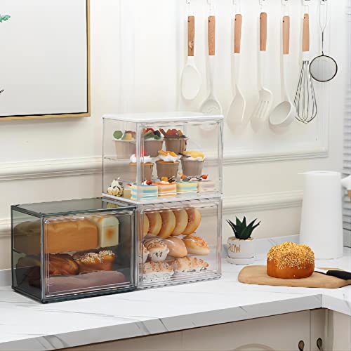 MESISEPHELE Clear Display Case Bread Box for Kitchen Countertop, Transparent 2 Tier Display Shelf Cake Cupcake Bread Storage Container Pantry Bakery Keeps Fresh for Pastry Donut Bagel Muffins Rolls