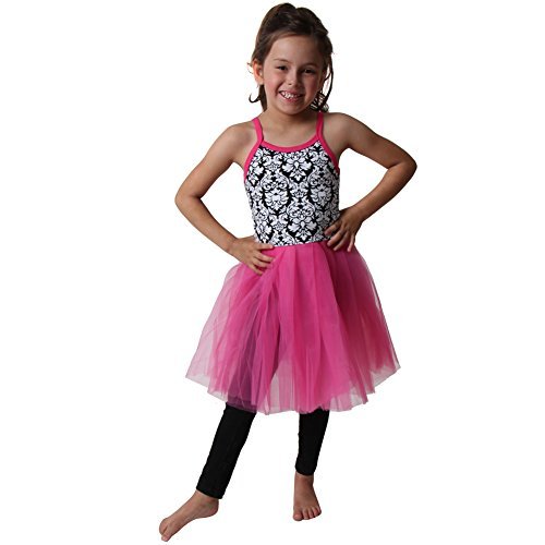 Girls Hot Pink & Black Damask Tutu Dress Size 3/5