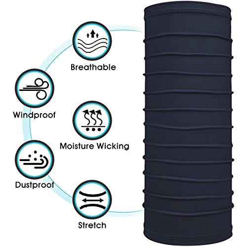 Bandana Neck Gaiters Multifunction Headwear Elastic Tube Scarf Face Shield Headband Snood UV Resistence for Outdoors Sports 2 PCS Black & Blue