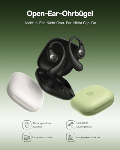 Eli Sport2 Open Ear Kopfhörer, Open Ear Headphones Sport mit S-Komfortkurve, 45H Playtime, SuperBass 2.0, IPX7, Bluetooth 6.0, 4-Mic KI-klare Anrufe, Sportkopfhörer für Fitness Laufen