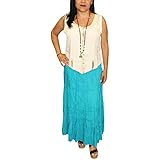 Mogul Interior Women's Maxi Long Skirt Sky Blue Solid Casual Party Skirts S/M