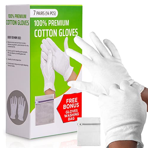 White Cotton Gloves for Moisturizing Hands Overnight Nighttime Bedtime