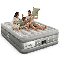iDOO Air Mattress Queen with Built in Pump, 18 Raised Comfort Inflatable Blow up Mattress, Upgraded Four Chamber Portable Air Bed for Guests and Home, Colchon Inflable, 650 lbs Max