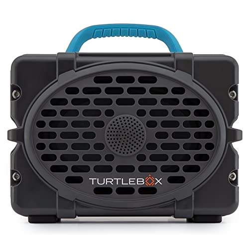 Turtlebox Gen 2: Loud! Outdoor Portable Bluetooth 5.0 Speaker | Rugged, IP67, Waterproof, Impact Resistant & Dustproof (Plays to 120db, Pair 2X for True L-R Stereo), Thunderhead Gray/Blue
