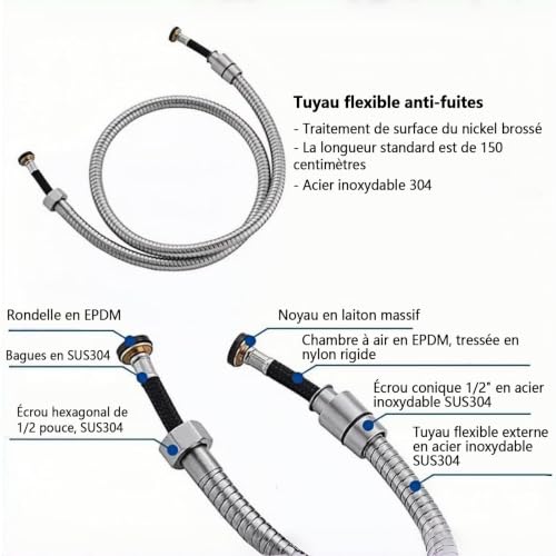 TEKXDD Kit Douchette WC, Douchette WC avec Tuyau 1,5 Mètre & Vanne 3 Voies (1/2"-3/8"), Salle de Bain, Hygiène Personnelle, Nettoyage des Couches, Facile à Installer, Argent