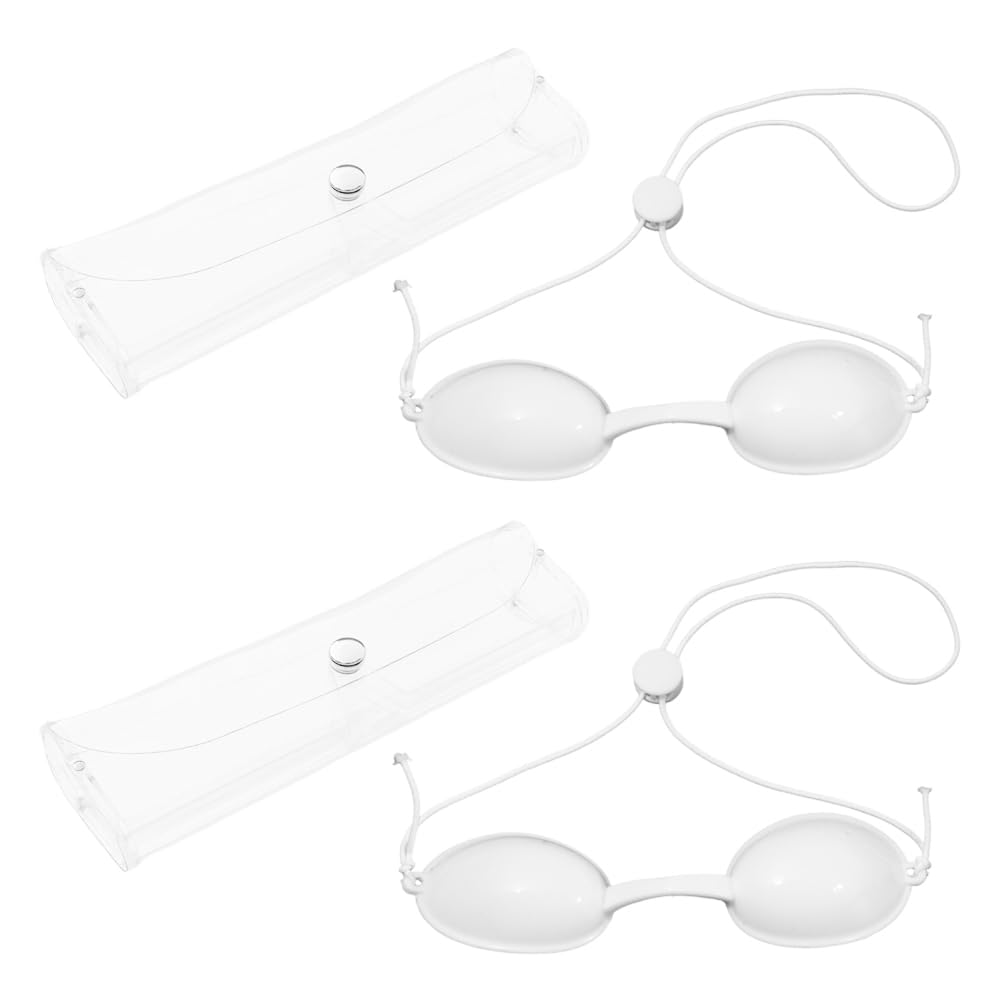 ByPaCrow 2 Pcs Safety Tanning Goggles IPL Eye Patch Red Blue Light Eye Protection Sunbed Eyewear with Transparent Bags Eyepatch Eyeshields for Patients in IPL, UV, Infrared LED Light Therapy (White)
