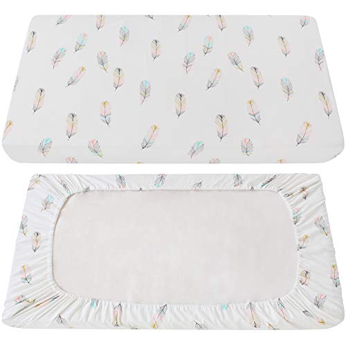 LifeTree Soft Fitted Crib Sheet Feather Print Premium Cotton Unisex