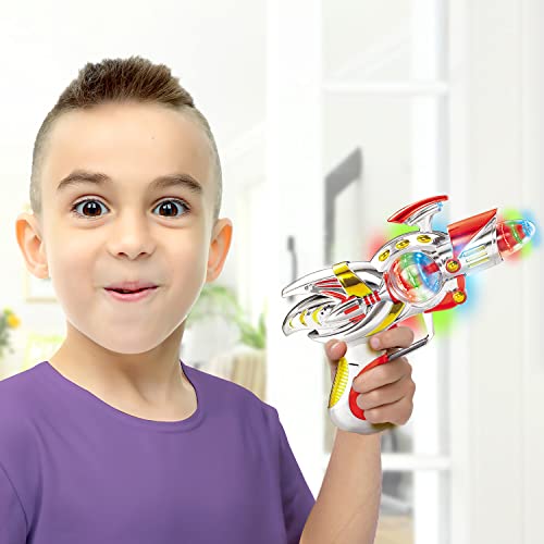 ArtCreativity Red Super Spinning Space Blaster Gun with Flashing LEDs