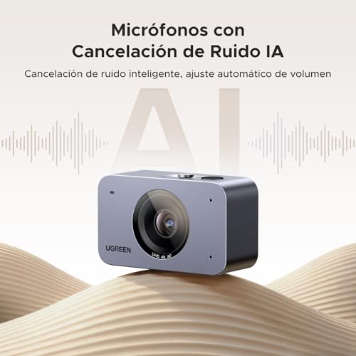 UGREEN FineCam Cámara Web 4K Ultra HD, 2 Micrófono con Cancelación de Ruido,Enfoque Automático, Face AE, 70° FOV, Adaptador USB-A/USB-C para PC/Portátil/Windows/Mac/Linux,Para Videollamadas, Streaming
