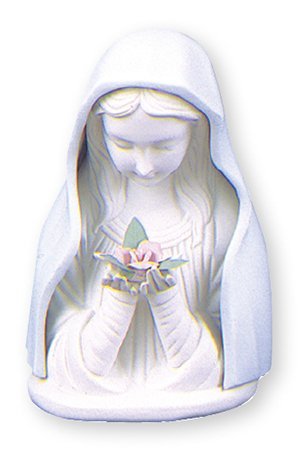 Catholic Gift Shop Virgin Mary Statue - 11.5cm Ceramic Blue & White Porcelain Madonna Bust Statue + LOURDES PRAYER CARD (3839)