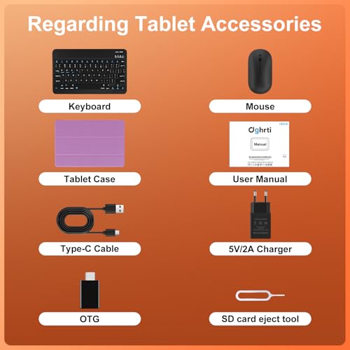 Android Tablet 15 [30GB RAM] 128GB ROM, 10 Inch IPS HD Screen+1TB Expandable, 8-core, 8000mAh, Metal Body, 5MP+8MP, Face ID, Widevine L1 - with Keyboard, Mouse, Protective Case - Purple