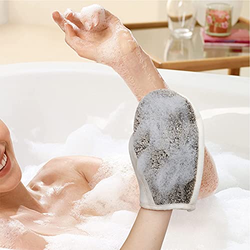Sunyrisy Exfoliating Bath Gloves,Soft Linen Terry Cloth for Showering,Massage,Spa,Removing Dead Skin Body Scrubber,Deep Exfoliating Mitt for Men and Women,2 Pack