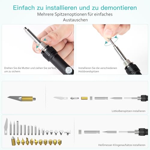 Pyrography Burner & Pyrography Soldering Iron Set - 54-in-1 Wood Burner for Engraving, 60 W, 200-480 °C, Brennpeter for Wood, Engraving Device, Burning Pen - Ideal for Professionals & Hobbies