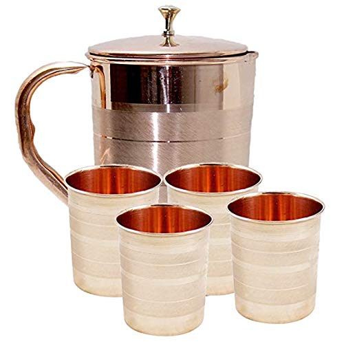 Whitewhale Pure Copper Luxury Jug with 4 glass, Jug capacity 1600 ml
