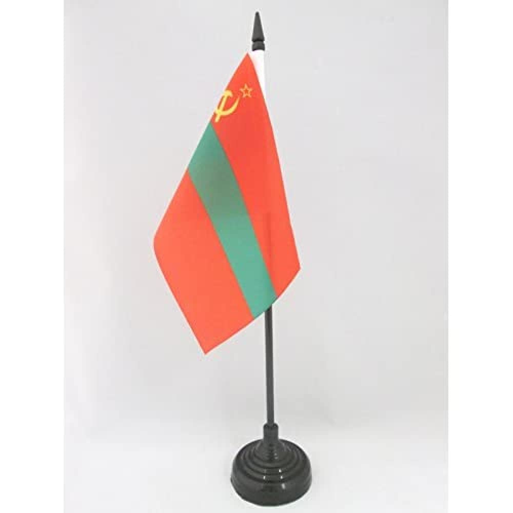AZ FLAG - Transnistria Table Flag 4'' x 6'' - Trans-Dniestr Office Mini Banner 100% Polyester 15 x 10 cm - Mini Desk Flag with 10'' Pole and Black Plastic Base