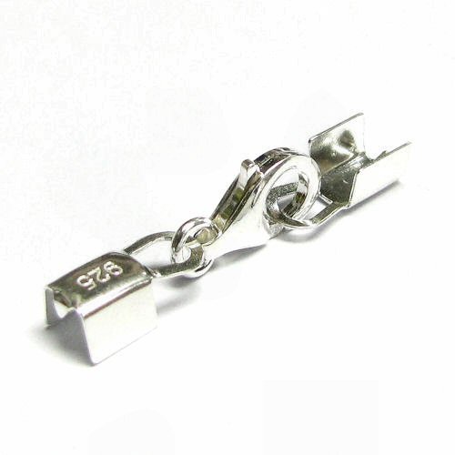 1 pc .925 Sterling Silver 4mm Leather Ribbon End Crimp Clip Cap Lobster Clasp/Findings/Bright
