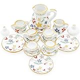 Odoria 1:12 Miniature 15Pcs Porcelain Tea Cup Set Flowers Pattern Dollhouse Kitchen Accessories