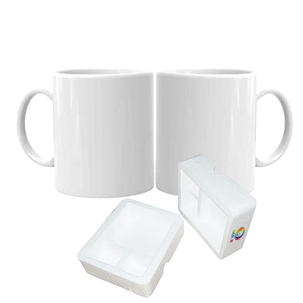 MR.R Sublimation Blanks Dishwasher White Ceramic Coffee Mugs 11oz Blank Ceramic Classic Drinking Cup Mug for Milk Tea Cola Water Set of 2 with Safe Package