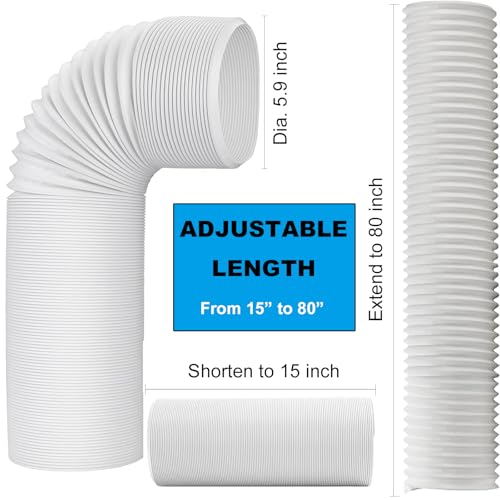 YinNorth 80" Length 5.9 Inch Diameter Portable Air Conditioner Hose Exhaust Vent AC Hose Counter-Clockwise Thread Tube Universal Replacement Compatible with Haier, LG, Delonghi and More