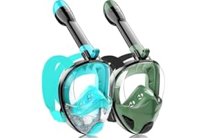 EZIRE Full Face Snorkel Mask for Adults Teen, Snorkeling Gear with Detachable Camera Mount,Panoramic 180° View, Anti-Fog Anti-Leak Snorkling Set for Man and Women (Black Green+Black Dark Green-L-4)