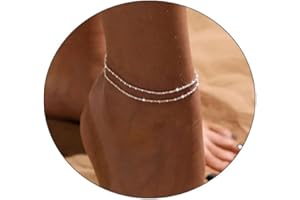 CAROVO Ankle Bracelets for Women, 14K Gold Plated/Silver Plated Waterproof Layered Cuban Anklets Evil Eye CZ Ankle Bracelets for Women Girls Summer Jewelry Gifts