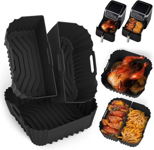 Silicone Mould for Air Fryer, Airfryer Accessory 3 Pieces, Reusable Silicone Base 22×23 cm, for COSORI Turboblaze 6L/5.5L/6.2L/6.4L, PHILIPS NA230/00 6.2L, NINJA AF180EU