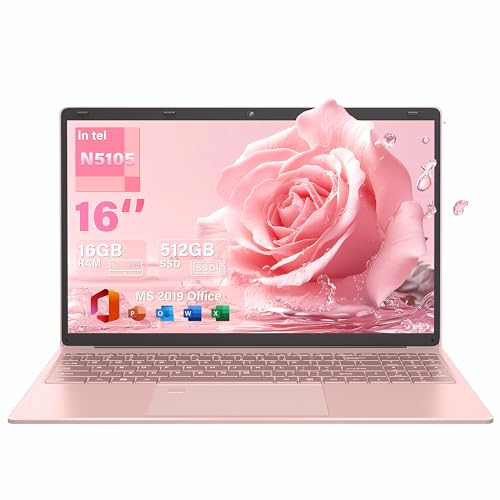 Rumtuk 16" Rose Gold Laptop, Celeron N5105