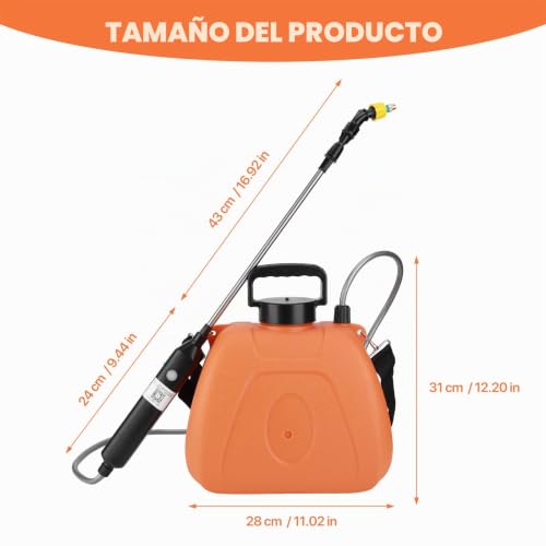 Viitech 8L Battery Pressure Sprayer, Powerful Electric Sprayer with 3 Mist Nozzles, Garden Sprayer with Rechargeable Handle and Adjustable Shoulder Strap (Orange)