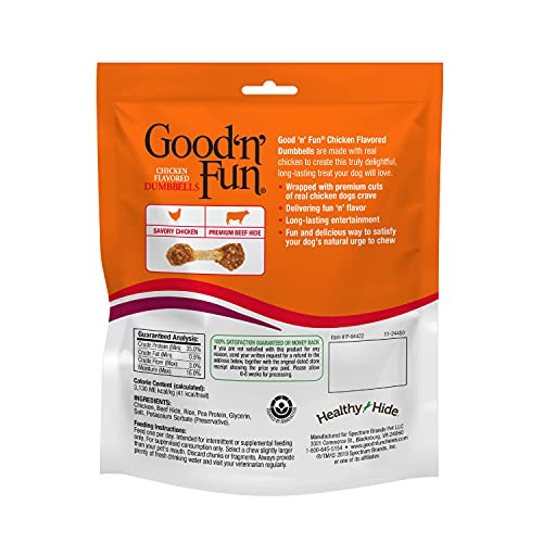Good ’n’ Fun Chicken Flavored Dumbbells 12 Ounces, Rawhide Snacks for