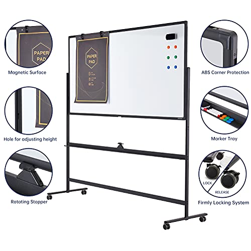 Large DryErase Rolling Whiteboard 48 x 32 Inches White