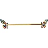Zynova 14G Colorful CZ Butterfly Industrial Barbell Cartilage Earrings 14K Gold Plated Stainless Steel Cartilage Industrial Bar 38mm Conch Helix Industrial Piercing Jewelry for Women