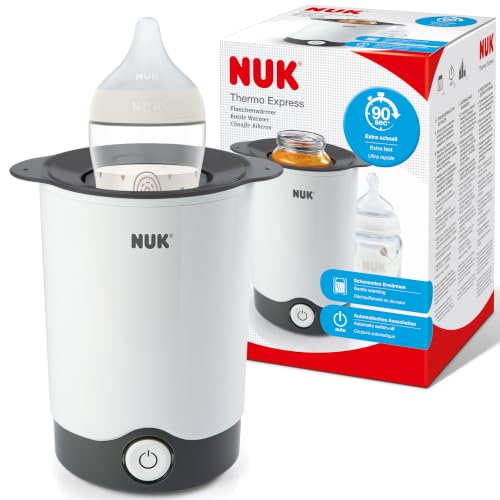 NUK Thermo Express Babyflaschenwaermer | schonendes Erwaermen von fluessiger und breifoermiger Nahrung in 90 Sekunden | automatische Abschaltung | Korb zum einfachen Herausnehmen | EU-Stecker