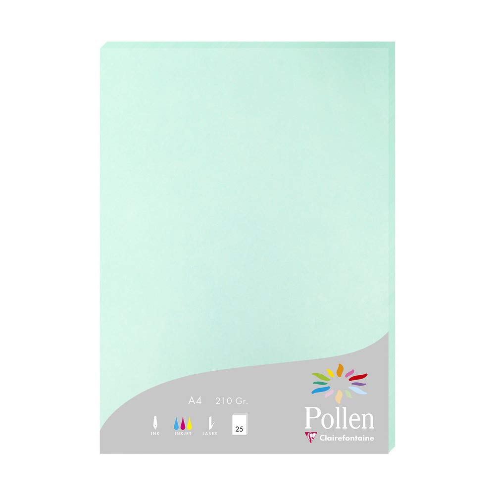 Clairefontaine 24233C Wallet of 25 Sheets Format A4 (21x29,7cm) 210gsm Colour Jade Green Invitation Paper Events Correspondence Pollen Range Premium Paper