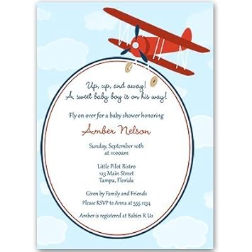 Amazon.com: Airplane Baby Shower Invitations, Baby Boy, Red, Flying ...