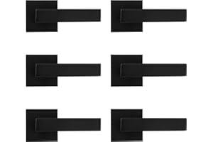 Probrico [Pack of 6 Door Lever Dummy Lever Door Handle for Closets French Doors,Square Dummy Door Lever,Non-Turning Single Side Pull with Black Finish,Easy Installation Pull Only Lever Set