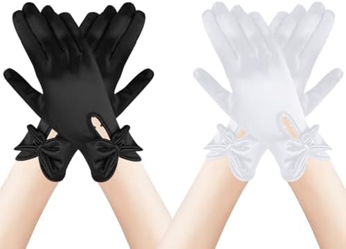 ECSiNG 2 Pares de Guantes Cortos de Satén para Fiesta de Té Guantes para Disfraz de Guantes para Vestido de Mujer Guantes para Vestido de Banquete de Boda ópera Guante 22cm Negro