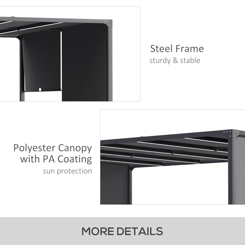 Outsunny 10' x 13' Patio Pergola with Solar Powered LED Lights, Outdoor Metal Pergola with Sun Shade Canopy for Backyard, Garden, Lawn, Dark Grey
