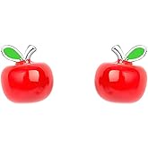 Cute Red Apple Mini Stud Earrings 925 Sterling Silver Fruit Cartilage Tiny Studs Piercing Sleeper Enamel Earring Dainty Hypoallergenic Jewelry Birthday Gifts for Women Daughter