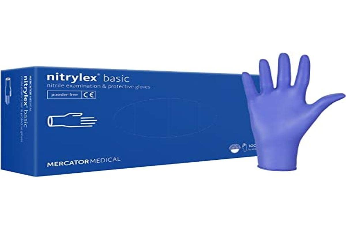 MERCATOR MEDICAL NITRYLEX CLASSIC BLUE Nitrile Gloves, Size L - 100 Pieces, Disposable Gloves, Powder Free, Textured Fingertips Latex Free