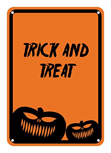 Reflective Aluminum Halloween Sign "Trick And Treat" 10" x 14" (HW-1465-RA)